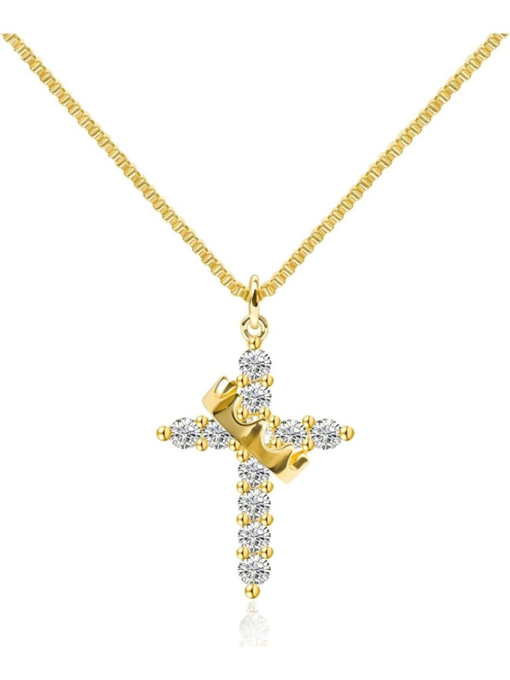Elegant Crown Cross Pendant Necklace for Women, 18K Gold Plated Jewelry Gift